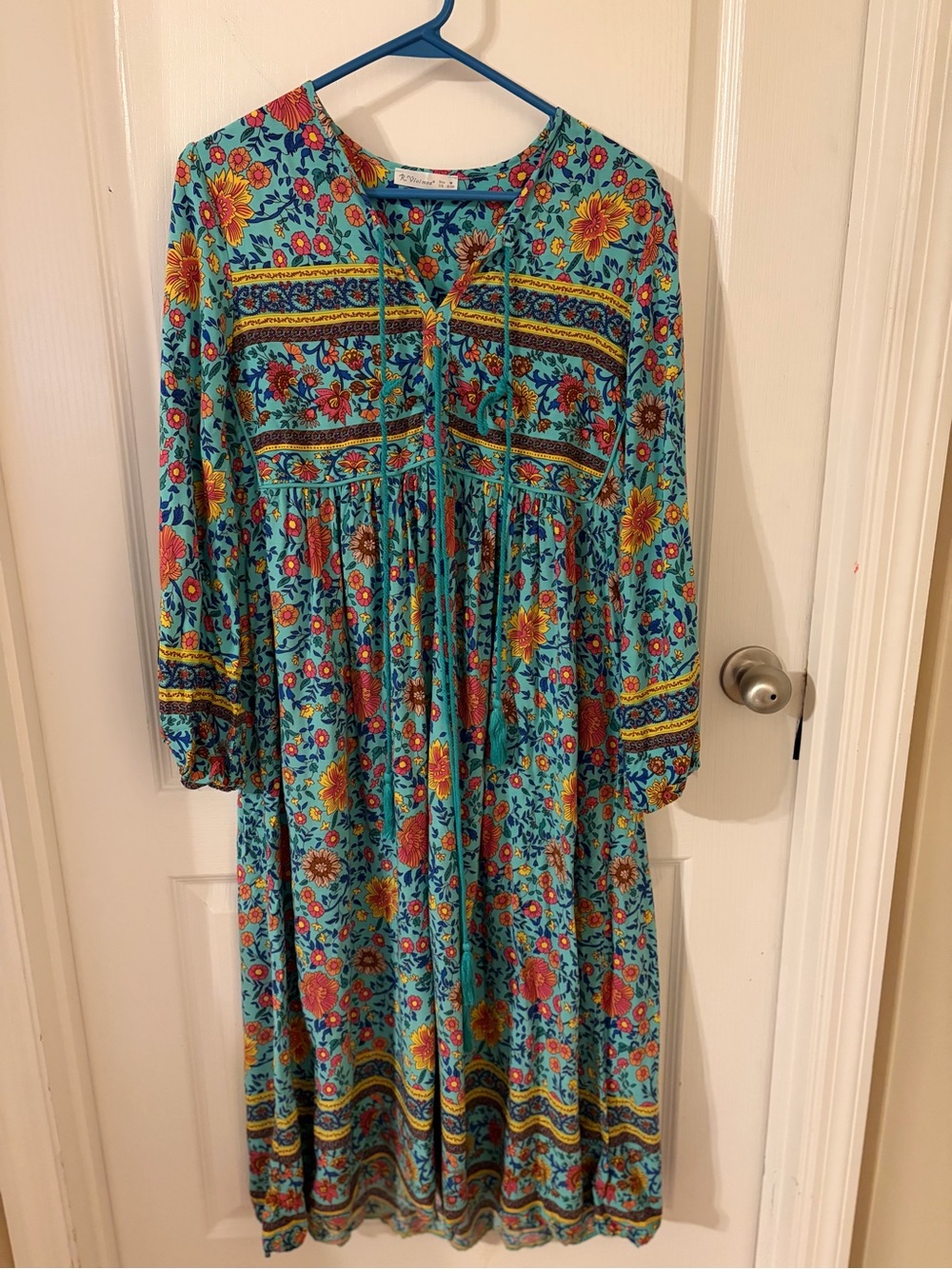 Turquoise Floral Boho Midi Dress